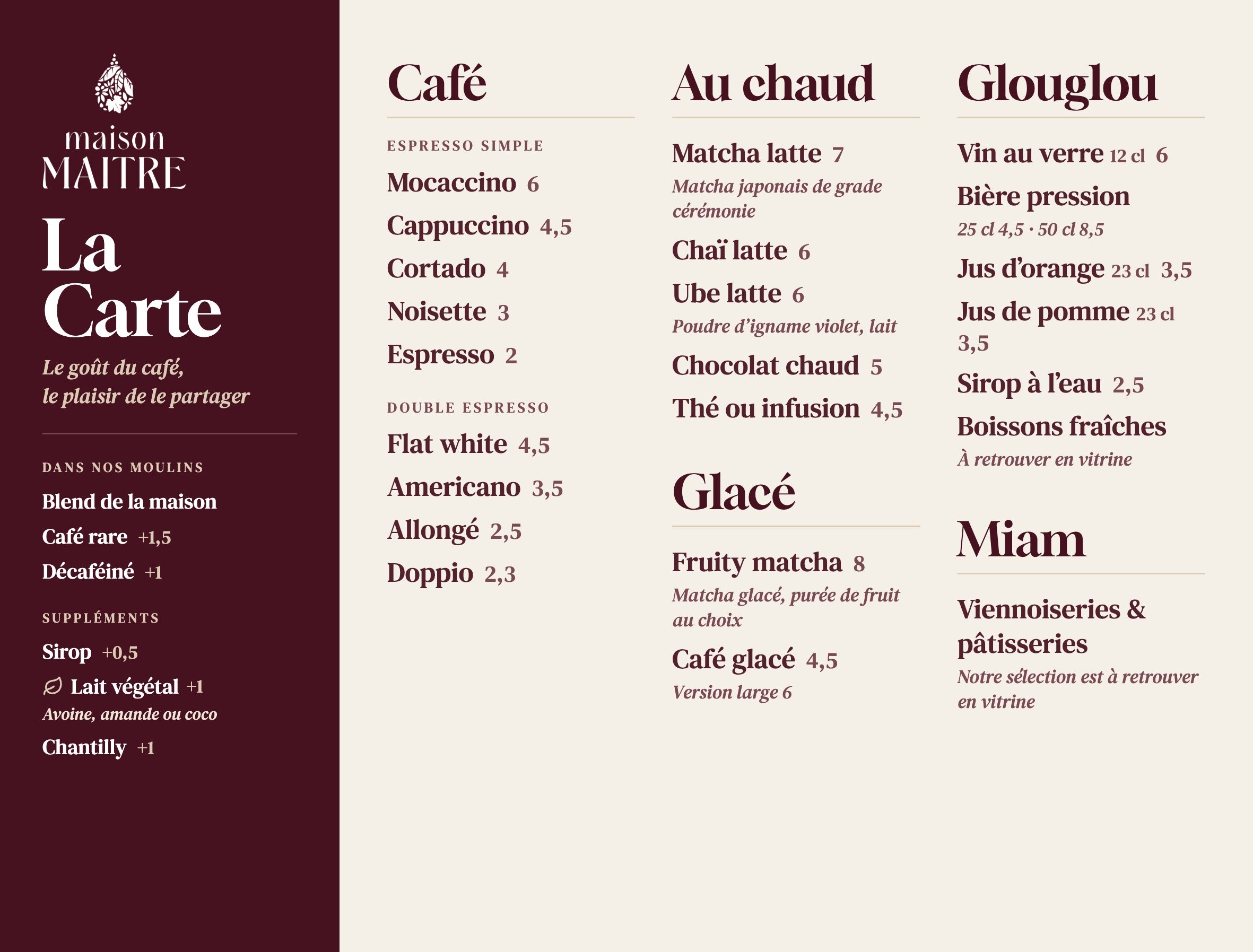 La carte — carte finale Maison Maitre